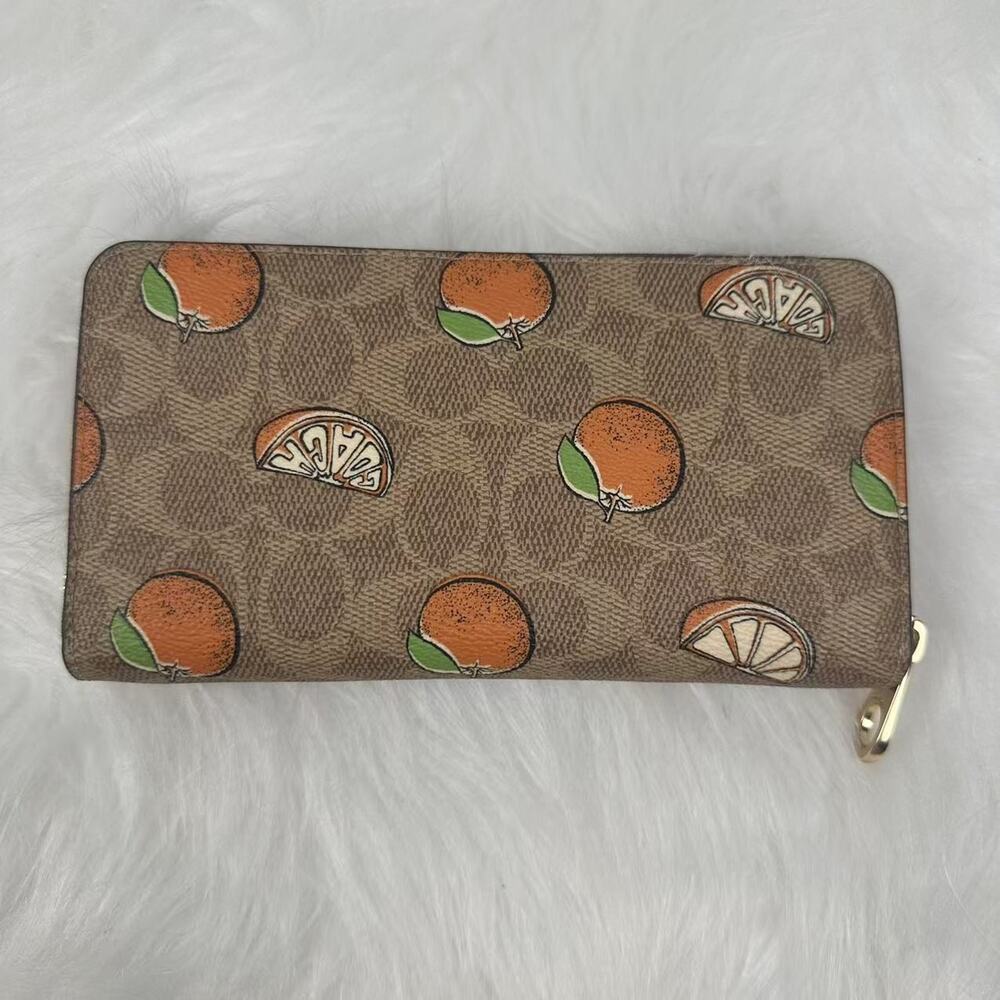 Coach Long Zip Around Wallet In Signature Canvas Orange Print Wristlet CAO92 NWT - Picture 2 of 4